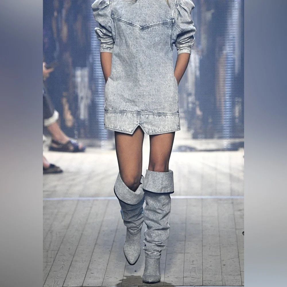 Isabel Marant BNIB Learon Denim Over-the-Knee Boots Size 37 - Picture 2 of 14